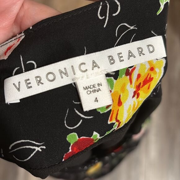 Veronica Beard Black Floral Vanity Silk Midi Skirt Size 4 - Picture 4 of 9